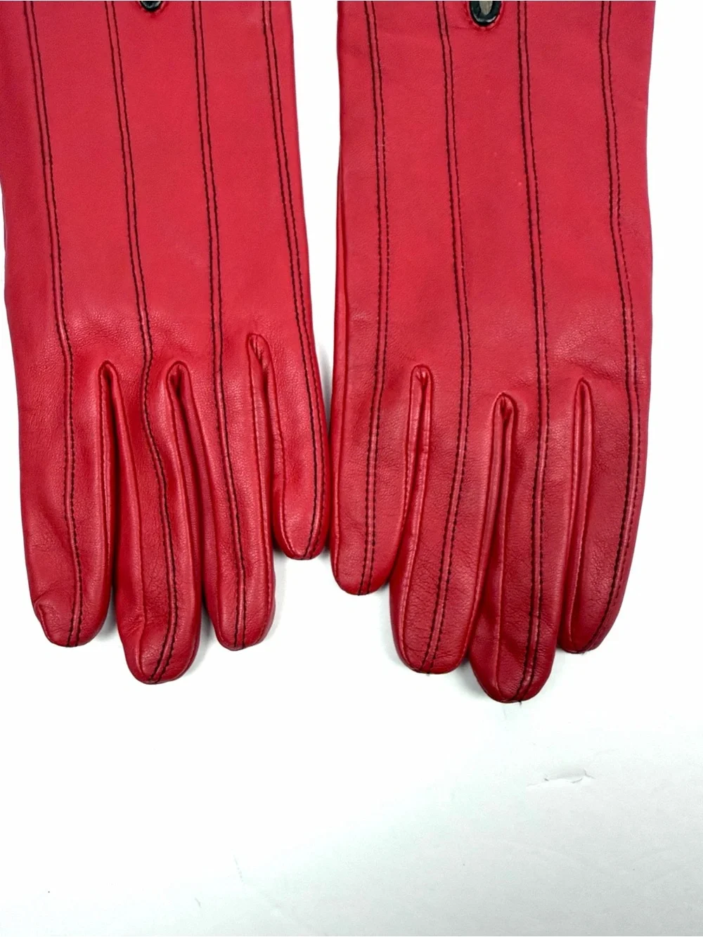 CAROLE LITTLE Red Leather Gloves Cashmere Lining Women's size 8